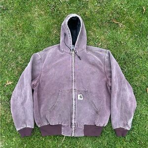 VTG Rare Carhartt Hooded Jacket Faded J06 BRG Size L (READ DESCRIPTION)